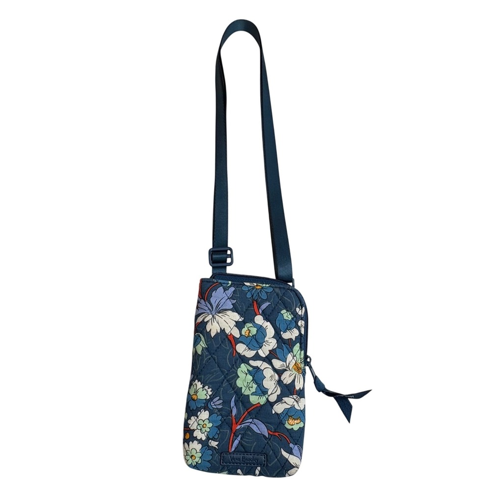 Vera Bradley Quilted Floral Crossbody Phone Bag Blue RFID ID Window Small Purse‎